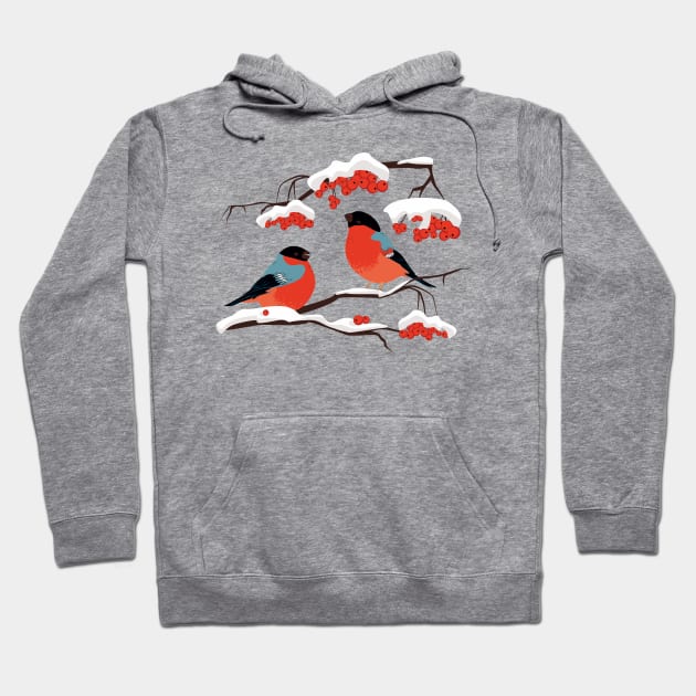 Bullfinches on a branch of mountain ash Hoodie by lents